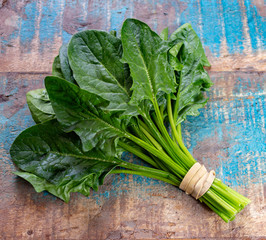 Bunch of green fresh organic spinach leaves