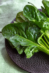 Bunch of green fresh organic spinach leaves