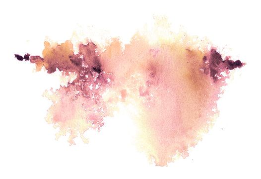 Watercolor hand-painted abstract spread yellow and pink colors stain illustration texture on white background