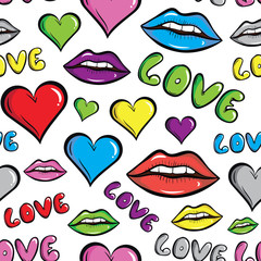 Love lips colorful white seamless
