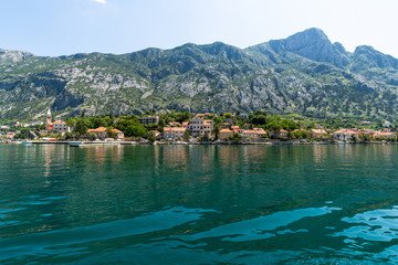 Fragment of the Bay of Kotor with houses on shore, Montenegro