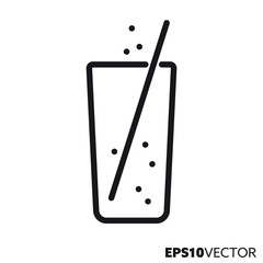 Lemonade in glass with straw vector line icon