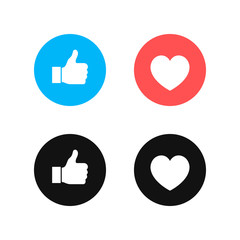 Thumbs up and heart icon on a white background. Modern flat style vector illustration
