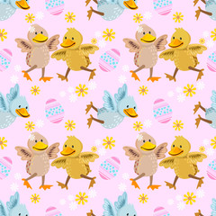 Cute colorful duckling seamless pattern.