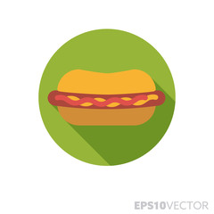 Hot dog flat design long shadow color vector icon