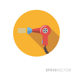 Hair dryer flat design long shadow color vector icon