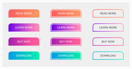 Set of modern material style buttons. Different gradient colors. Modern vector illustration flat style