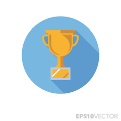 Golden cup award flat design long shadow color vector icon