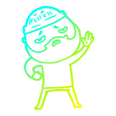 cold gradient line drawing cartoon worried man with beard