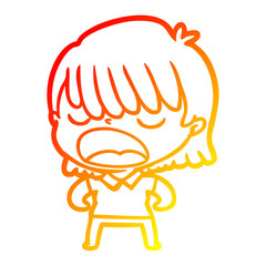warm gradient line drawing cartoon woman talking loudly