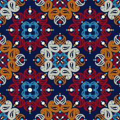 Paisley ornament. Polka dot. Ethnic boho seamless pattern. Ikat. Traditional ornament. Folk motif. Can be used for wallpaper, textile, invitation card, wrapping, web page background.