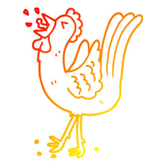 warm gradient line drawing cartoon crowing cockerel