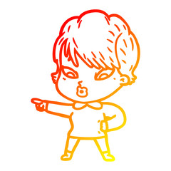 warm gradient line drawing cartoon woman