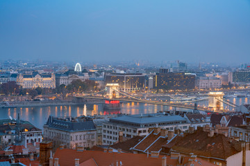 Fototapeta na wymiar Night aerial view of Budapest cityscape