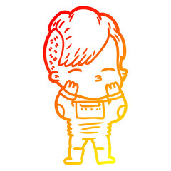 warm gradient line drawing cartoon girl wearing futuristic clothes