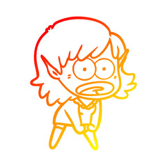 warm gradient line drawing cartoon shocked elf girl
