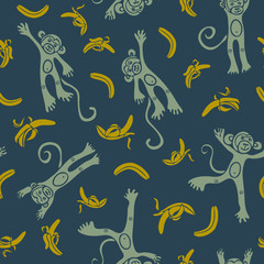 Funny monkey seamless pattern with bananas. Ideal for kids fabric.