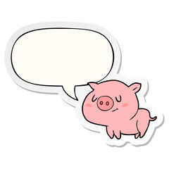 cute cartoon pig and speech bubble sticker