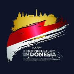 Indonesian Independence day celebration banner set. 17th of August felicitation greeting vector illustration. modern backgrounds with grunge style indonesian flag and silhouette icon city of indonesia