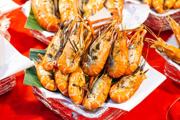 Grilled shrimps of seafood Street food of Thailand