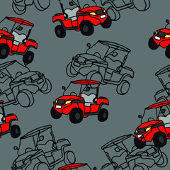 Fototapeta premium Racing Cars Vector Seamless Pattern with Doodle Buggy Car. Cartoon Transportation Background for Kids.