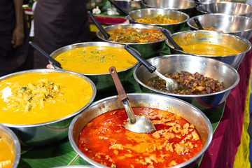 Thai foods style Rice and Curry Thai street foods at market Bangkok of Thailand.