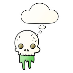 cartoon spooky halloween skull and thought bubble in smooth gradient style
