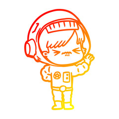 warm gradient line drawing angry cartoon space girl waving