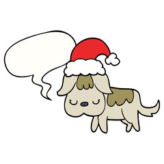 cute christmas dog and speech bubble