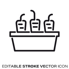 Cultivating carrots in flower pot vector line icon