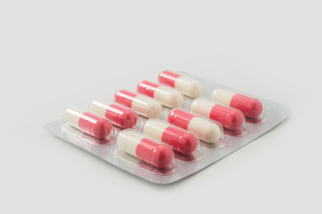 Panel of capsules medicine pills from doctor order