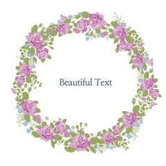 beautiful floral illustration wreath with purple rose flowers and leaves - 274920393