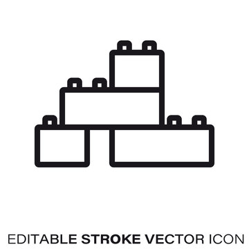 Construction bricks toy vector line icon