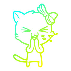 cold gradient line drawing cartoon cat