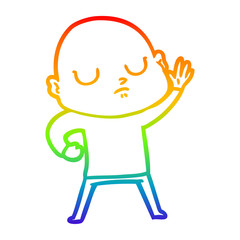 rainbow gradient line drawing cartoon bald man