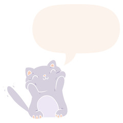 very happy cute cartoon cat  and speech bubble in retro style