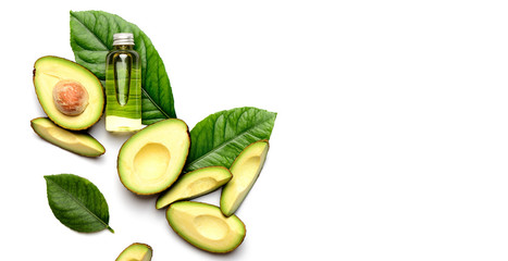 Avocado oil concept, flat lay composition with blank space for a text © fortyforks