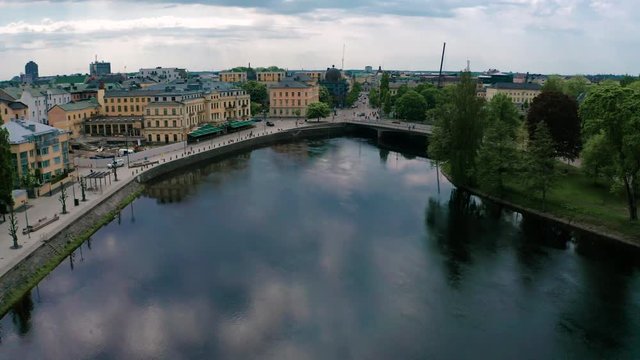 Flyover Downtown Karlstad Sweden Aerial