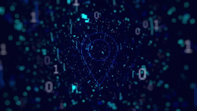 Digital concept: Points icons animation on blue digital background. Map marker icon. Location icon animation.