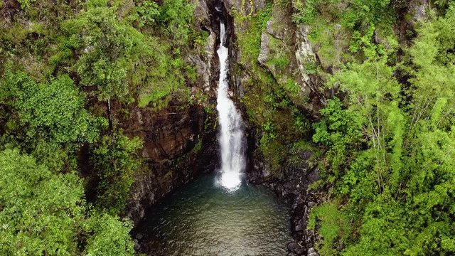 4k aerial view over chok kra din waterfall