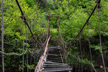 Broken Rope Bridge, Walkway in Chiatura, Georgia, Europe (Asia)
