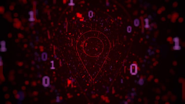 Digital concept: Points icons animation on red digital background. Map marker icon. Location icon animation.