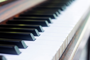 Piano keyboard background with selective focus