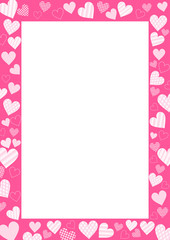 Pink heart frame. Valentine border clipart. Vector illustration.