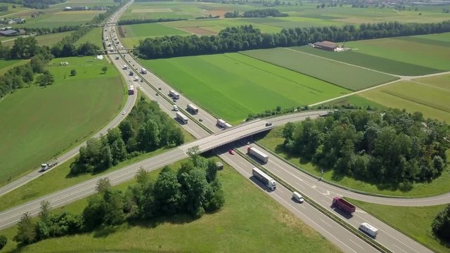 4K Aerial View Oensingen Switzerland Highway Intersection