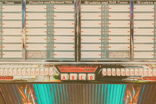 Old jukebox with empty music labels