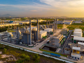 Petrochemical plant at Sunset,Twilight In the industrial area Eastern Thailand.