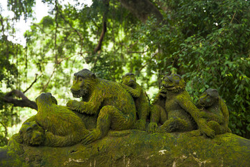 Monkey statue at Ubud Monkey Forest sanctuary at Bali, Indonesia