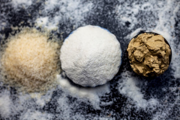 Remedy for smooth hair on wooden surface consisting of rice flour and rice grains well mixed with mulpani mitti or multani mitti.