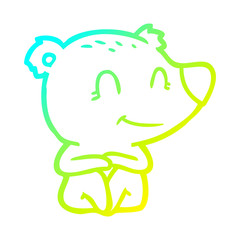 cold gradient line drawing smiling polar bear cartoon